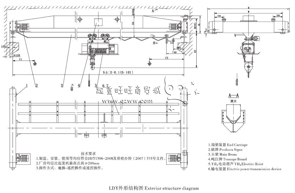 冶金電動單梁起重機(jī)結(jié)構(gòu)圖