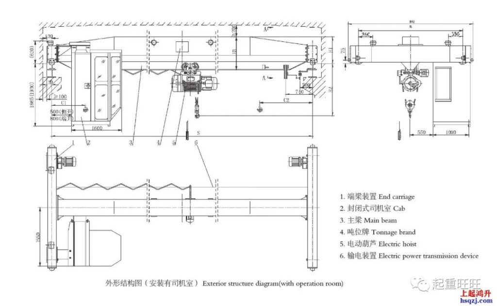 16噸單梁起重機(jī)技術(shù)參數(shù)16噸單梁行車外形尺寸圖紙