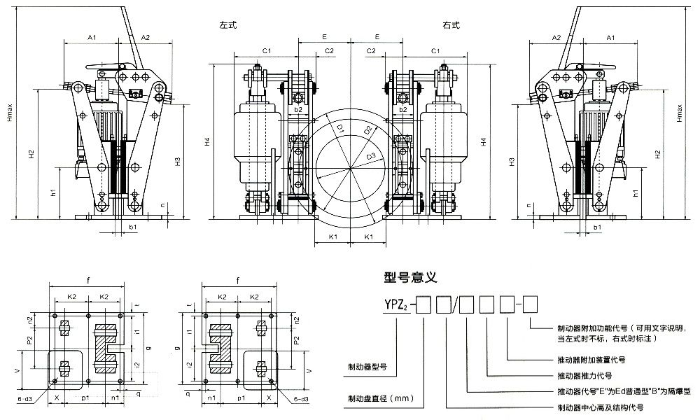 YPZ(2)ⅣⅤⅥ液壓臂盤式制動(dòng)器外形尺寸/型號(hào)意義圖.jpg