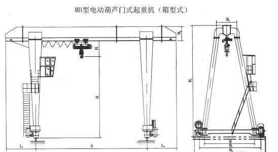 MH型電動(dòng)葫蘆門(mén)式起重機(jī)結(jié)構(gòu)圖（包廂式）