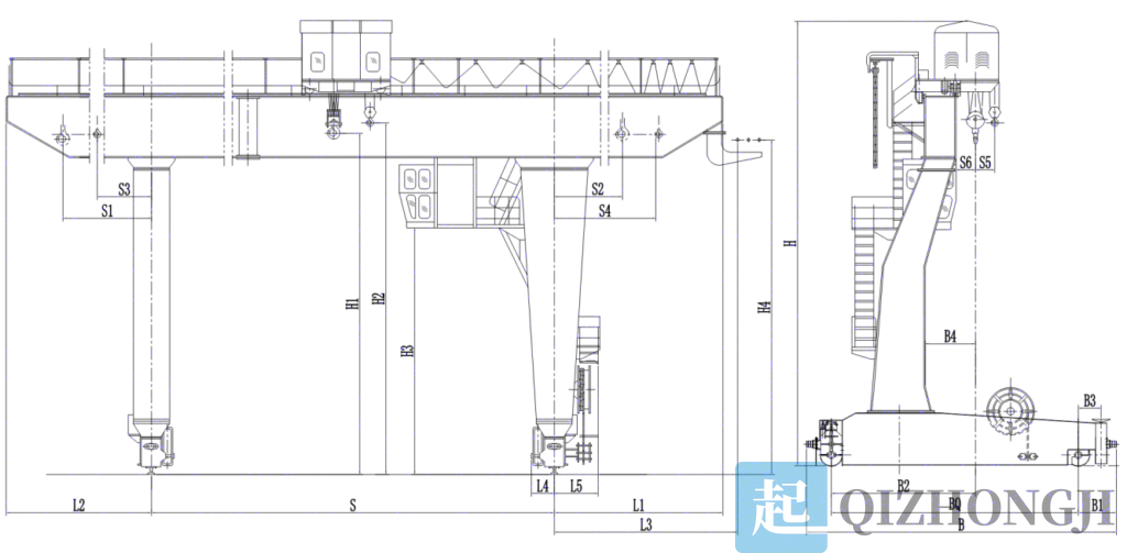 32噸偏掛門式起重機結(jié)構(gòu)圖